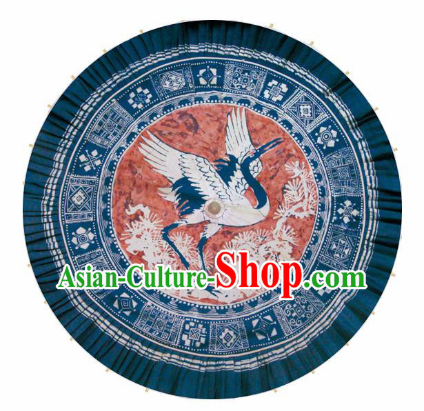 Chinese Artware Paper Umbrella Traditional Printing Crane Navy Oil Paper Umbrella Classical Dance Umbrella Handmade Umbrellas