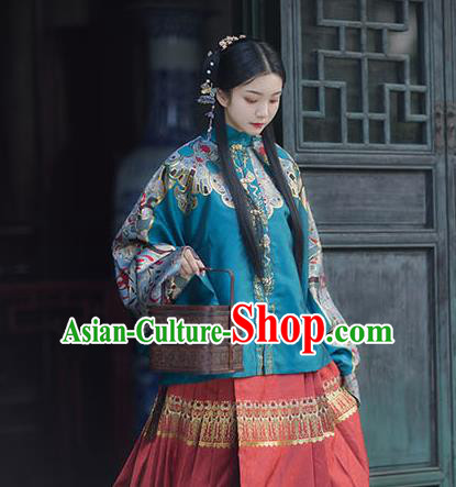 Chinese Drama Ancient Hanfu Peacock Green Blouse Traditional Ming Dynasty Princess Costumes for Women