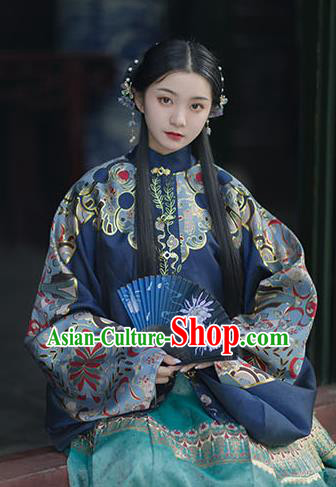 Chinese Drama Ancient Hanfu Navy Blouse Traditional Ming Dynasty Princess Costumes for Women