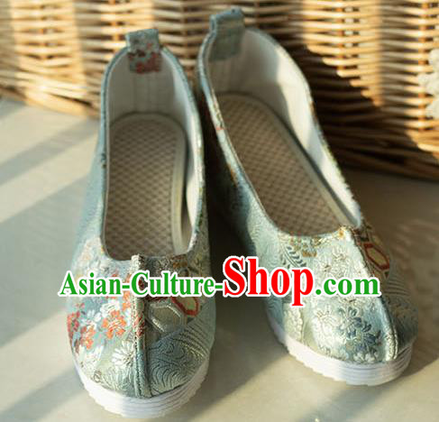 Asian Chinese Traditional Hanfu Green Brocade Shoes Ancient Princess Shoes Handmade Shoes for Women