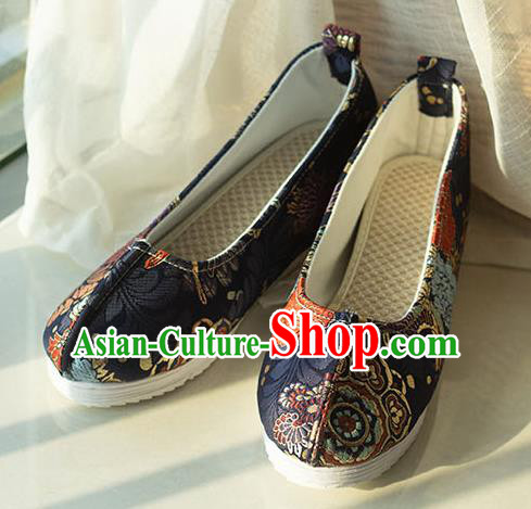 Asian Chinese Traditional Hanfu Black Brocade Shoes Ancient Princess Shoes Handmade Shoes for Women