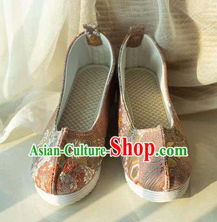 Asian Chinese Traditional Hanfu Pink Brocade Shoes Ancient Princess Shoes Handmade Shoes for Women