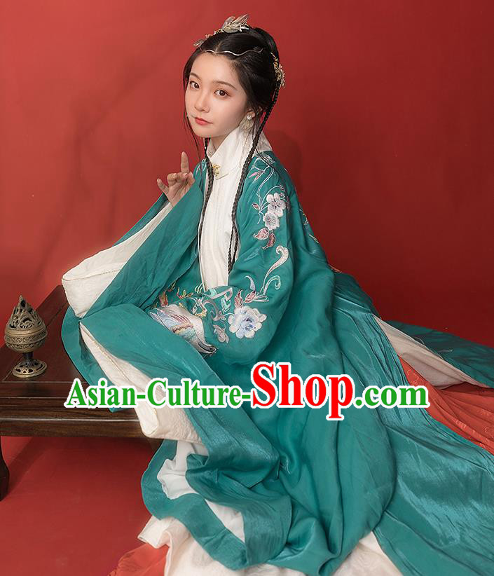 Chinese Ancient Hanfu Embroidered Green Cardigan Traditional Ming Dynasty Princess Costumes for Women