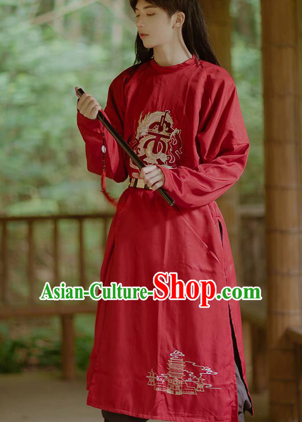 Chinese Ancient Swordsman Red Costumes Traditional Tang Dynasty Imperial Bodyguard Clothing for Men