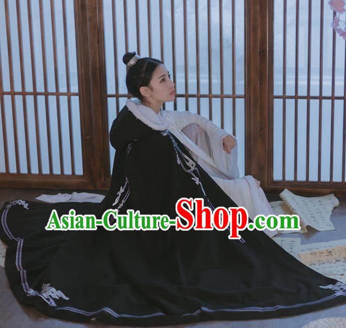 Chinese Ancient Female Swordsman Hanfu Black Cape Traditional Song Dynasty Palace Lady Costume for Women