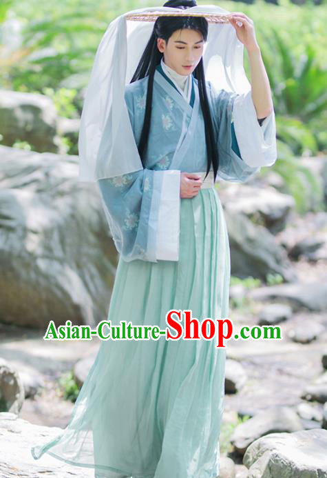 Chinese Ancient Swordsman Costumes Traditional Jin Dynasty Nobility Childe Clothing for Men