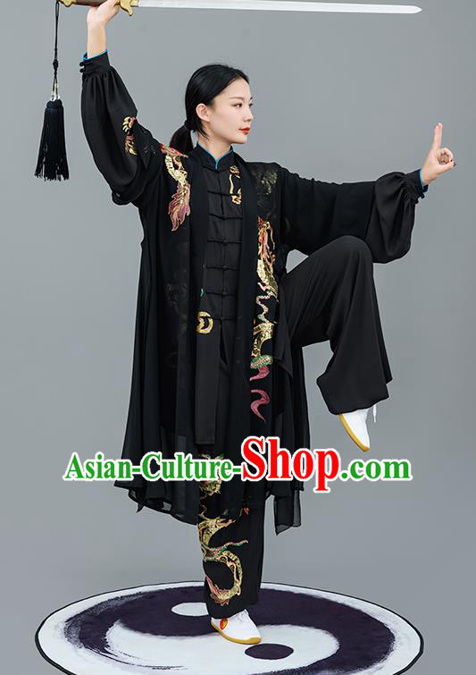 Chinese Traditional Tai Chi Performance Embroidered Black Costumes Martial Arts Outfits for Women