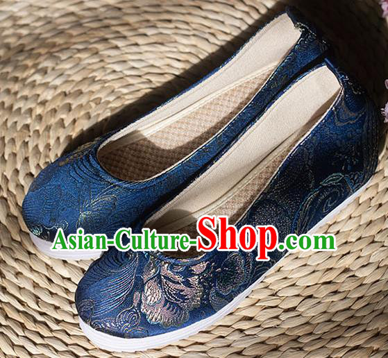 Asian Chinese Traditional Hanfu Royalblue Brocade Shoes Ancient Princess Shoes Handmade Shoes for Women