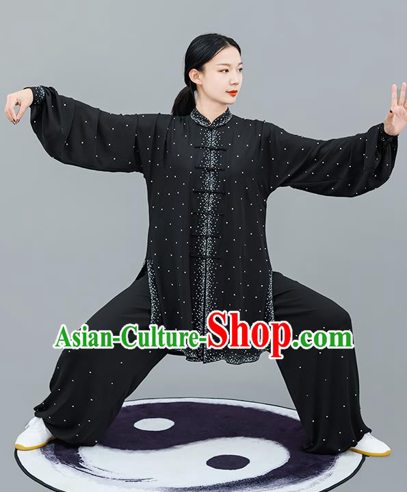 Chinese Traditional Tai Chi Training Black Costumes Martial Arts Performance Outfits for Women