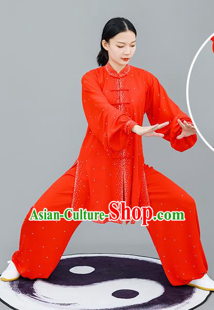 Chinese Traditional Tai Chi Training Red Costumes Martial Arts Performance Outfits for Women