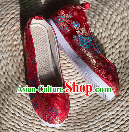 Asian Chinese Traditional Hanfu Red Brocade Shoes Ancient Princess Shoes Handmade Shoes for Women
