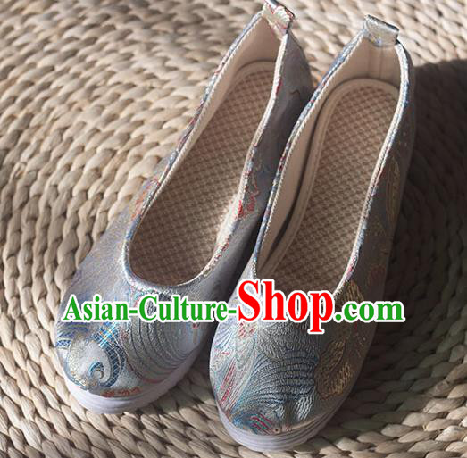 Asian Chinese Traditional Hanfu Argentate Brocade Shoes Ancient Princess Shoes Handmade Shoes for Women