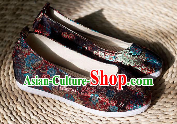 Asian Chinese Traditional Hanfu Black Brocade Shoes Ancient Princess Shoes Handmade Shoes for Women