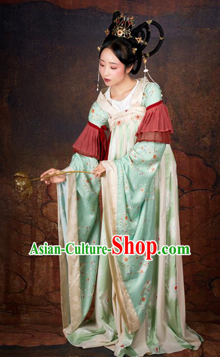 Chinese Traditional Tang Dynasty Palace Lady Costumes Ancient Drama Imperial Consort Green Hanfu Dress for Women