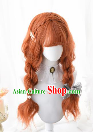 Top Grade Cosplay Lolita Orange Wigs Nobility Lady Long Curly Hair Wiggery Headdress for Women