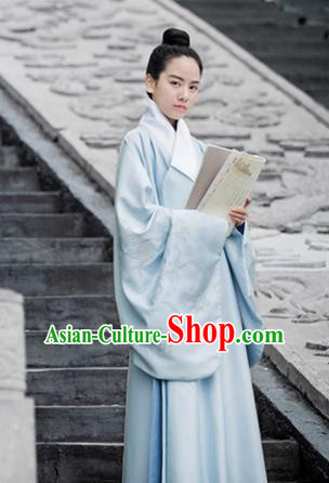 Chinese Traditional Ming Dynasty Scholar Blue Costumes Ancient Taoist Priest Clothing for Men