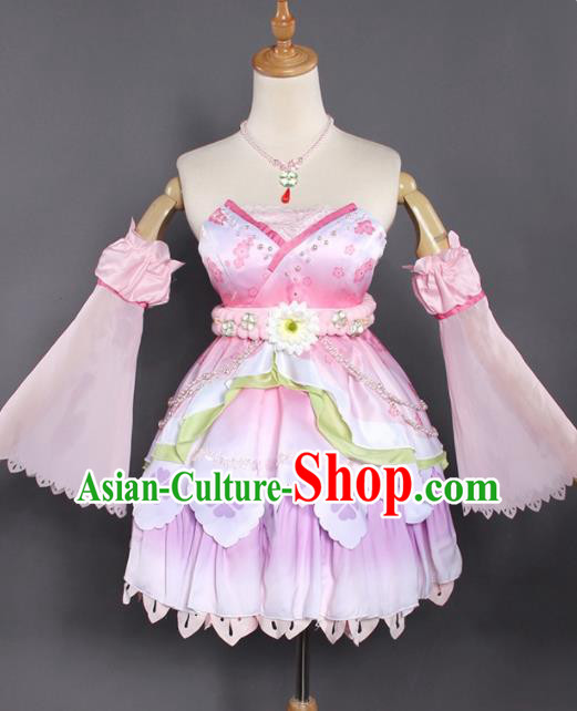 Top Grade Cosplay Fairy Pink Short Dress Halloween Magic Princess Costume for Women