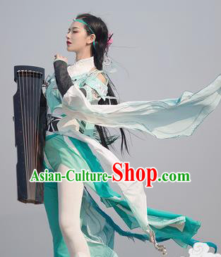 Chinese Traditional Cosplay Swordswoman Green Costumes Ancient Fairy Goddess Hanfu Dress for Women