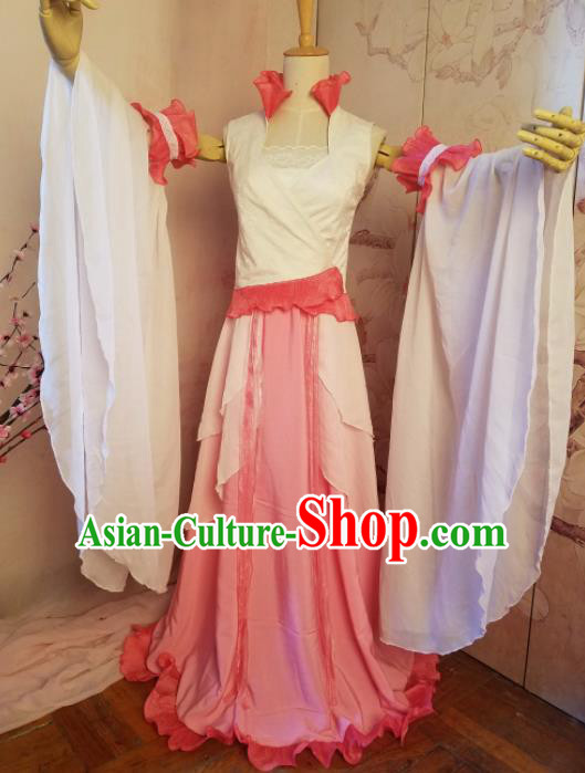 Top Grade Chinese Cosplay Fairy Princess Pink Dress Ancient Female Swordsman Costume for Women
