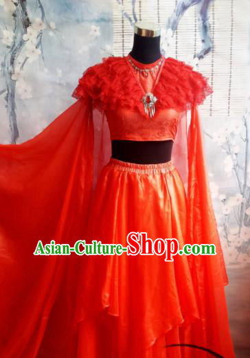 Top Grade Chinese Cosplay Fairy Princess Red Dress Ancient Female Swordsman Costume for Women