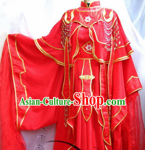 Chinese Traditional Cosplay Swordsman Wedding Red Costumes Ancient Crown Prince Clothing for Men