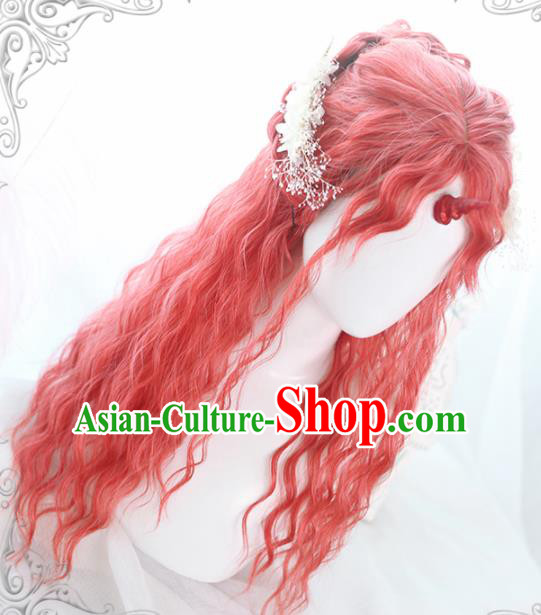 Top Grade Cosplay Lolita Red Curly Wigs Young Lady Long Hair Wiggery Headdress for Women