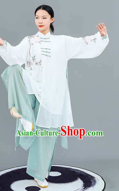 Chinese Traditional Tai Chi Training Ink Painting Costumes Martial Arts Performance Outfits for Women