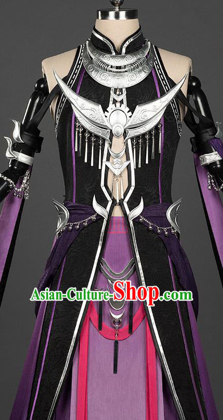 Chinese Traditional Cosplay Swordsman Purple Costumes Ancient Young Knight Clothing for Men