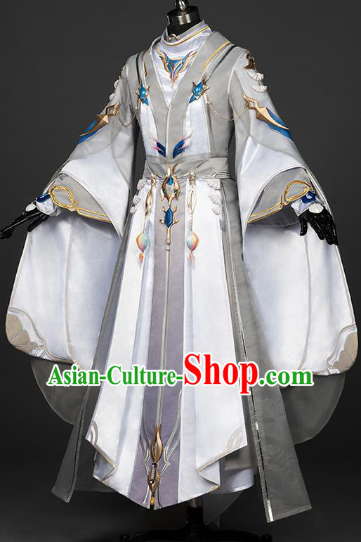 Chinese Traditional Cosplay Swordsman King Grey Costumes Ancient Young Knight Clothing for Men