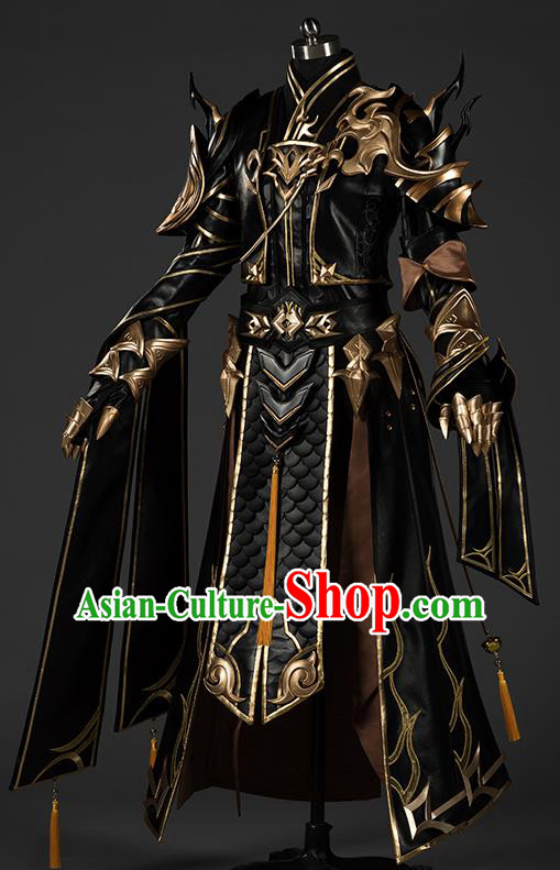 Chinese Traditional Cosplay General King Black Costumes Ancient Swordsman Clothing for Men