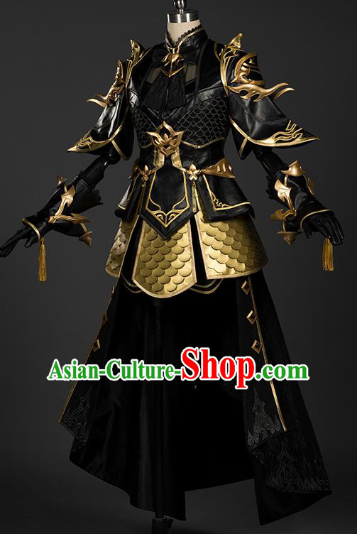 Chinese Traditional Cosplay General King Black Armor Costumes Ancient Swordsman Clothing for Men