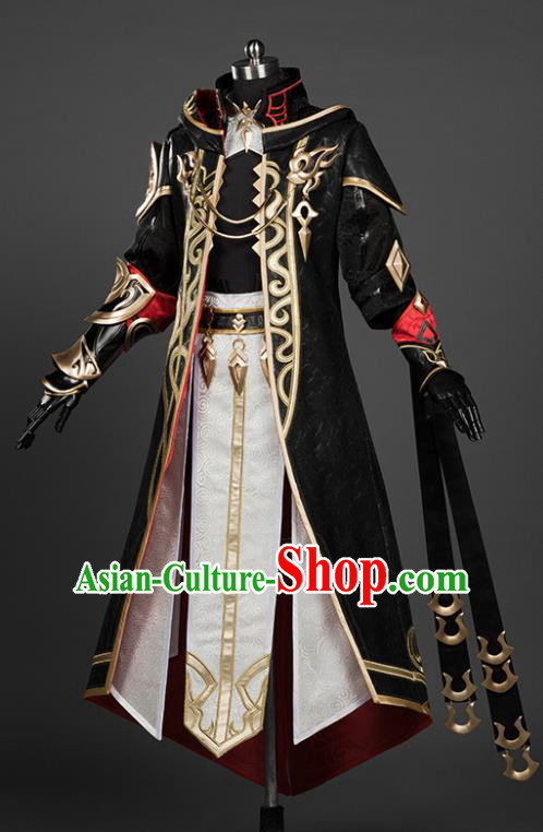 Chinese Traditional Cosplay Royal Highness King Black Costumes Ancient Swordsman Clothing for Men