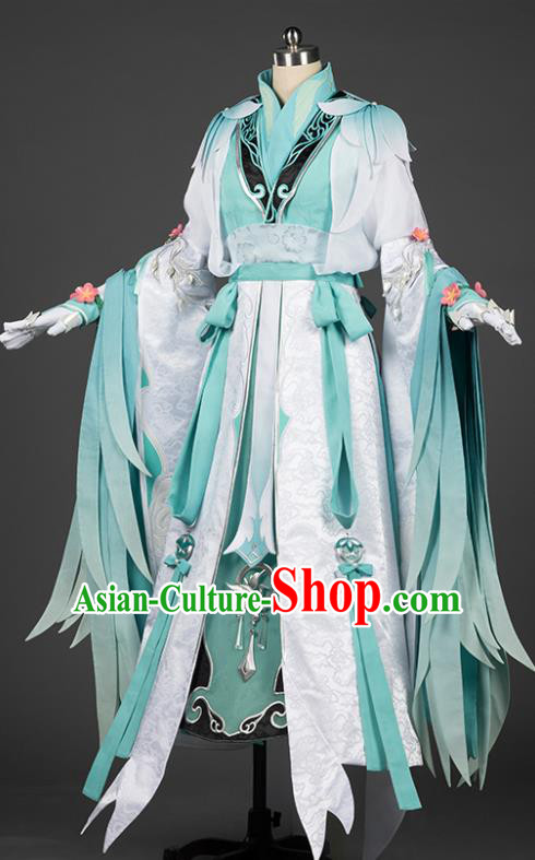 Chinese Traditional Cosplay Princess Green Costumes Ancient Female Swordsman Hanfu Dress for Women