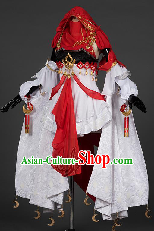 Top Grade Chinese Cosplay Fairy Princess White Short Dress Ancient Female Swordsman Costume for Women