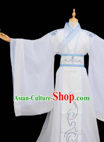 Chinese Traditional Cosplay Taoist Priest Lan Wangji White Costumes Ancient Swordsman Clothing for Men