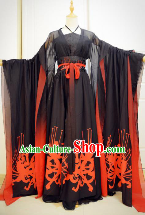 Chinese Traditional Cosplay Goddess Black Costumes Ancient Female Swordsman Hanfu Dress for Women