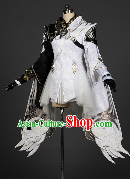 Top Grade Chinese Cosplay Knight White Short Dress Ancient Female Swordsman Costume for Women