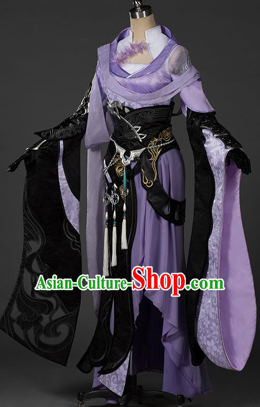 Chinese Traditional Cosplay Queen Purple Costumes Ancient Female Swordsman Hanfu Dress for Women