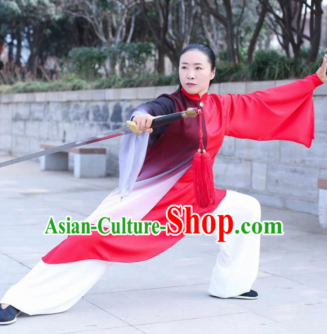 Chinese Traditional Tai Chi Training Red Costumes Martial Arts Performance Outfits for Women