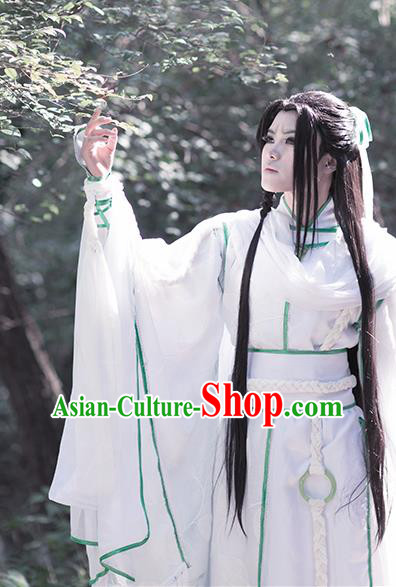 Chinese Traditional Cosplay Swordsman White Costumes Ancient Royal Highness King Clothing for Men