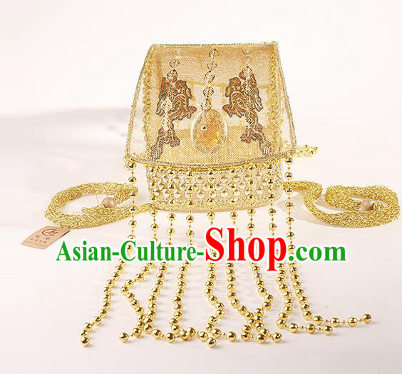 Chinese Traditional Tang Dynasty Emperor Golden Tassel Hat Ancient Drama Monarch Headdress for Men