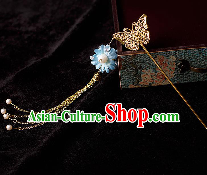 Chinese Traditional Tang Dynasty Princess Golden Butterfly Hairpins Ancient Palace Lady Headdress for Women