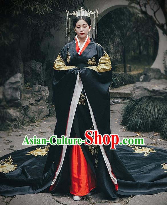 Chinese Drama Traditional Han Dynasty Court Queen Costumes Ancient Empress Black Hanfu Dress for Women