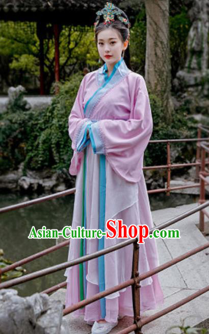 Chinese Traditional Qin Dynasty Court Lady Costumes Ancient Drama Imperial Consort Purple Hanfu Dress for Women