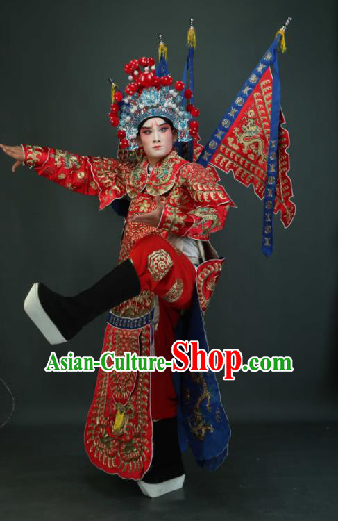 Chinese Traditional Beijing Opera Chu King Red Costumes Peking Opera Takefu Embroidered Da Kao Clothing for Men