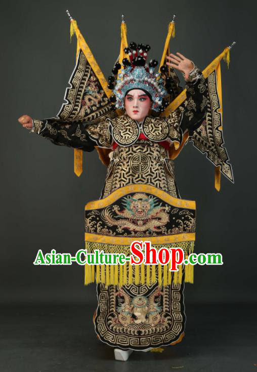 Chinese Traditional Beijing Opera Chu King Black Costumes Peking Opera Takefu Embroidered Da Kao Clothing for Men