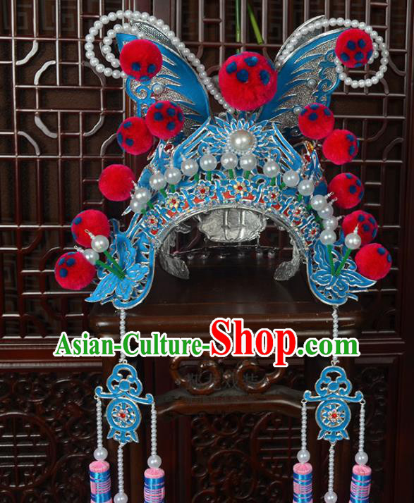 Chinese Traditional Beijing Opera Wu Dan Helmet Peking Opera Female Warrior Hat Headdress for Women