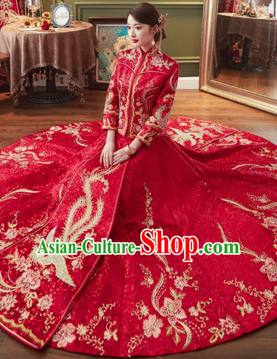 Chinese Traditional Xiu He Suit Ancient Wedding Red Dress Bride Embroidered Costumes for Women