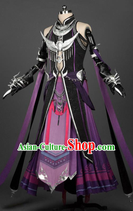 Chinese Traditional Cosplay Swordsman Purple Costumes Ancient Young Knight Clothing for Men