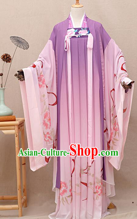 Chinese Ancient Tang Dynasty Nobility Lady Purple Hanfu Dress Traditional Court Princess Costumes for Women